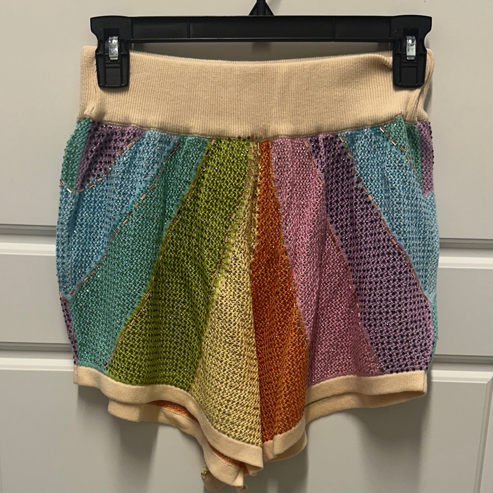 QOS Hand-Knit Multicolor Stripe Knit Shorts